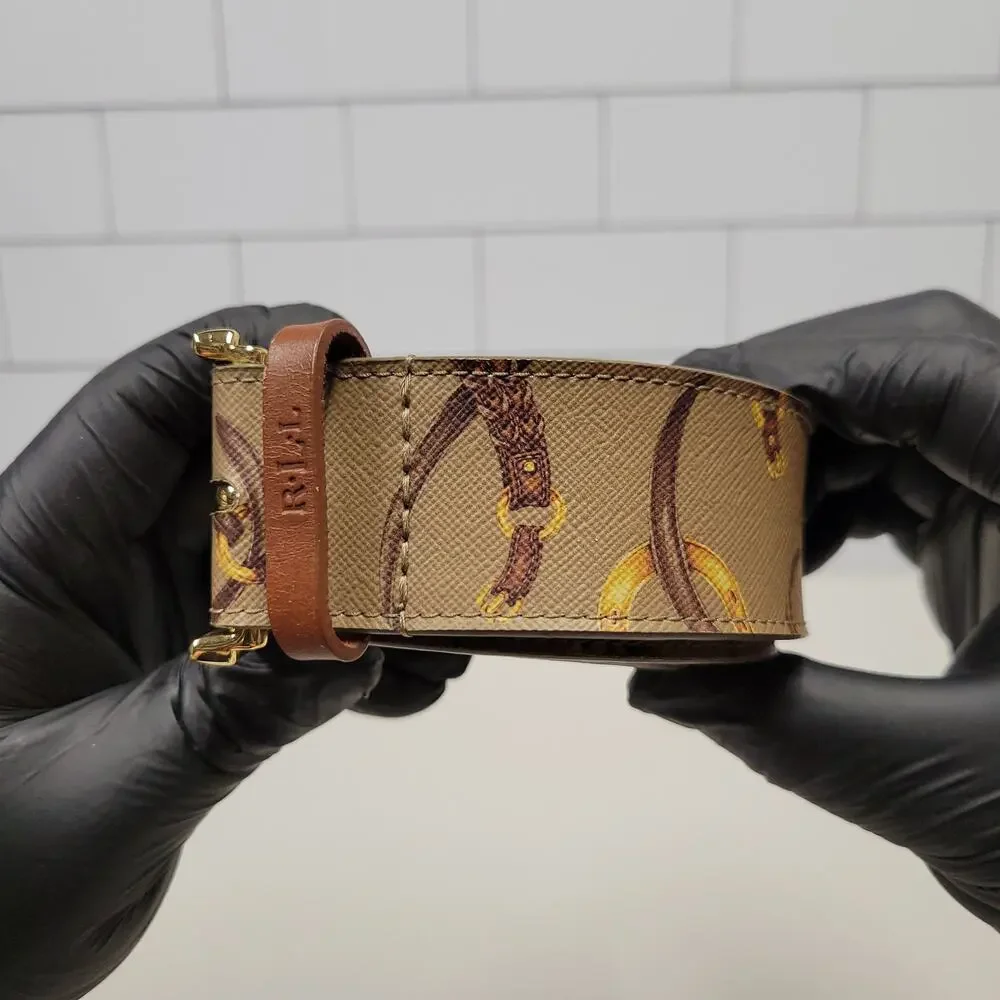 Lauren Ralph Lauren Equestrian Print Belt Women's Small Brown Gold Buckle